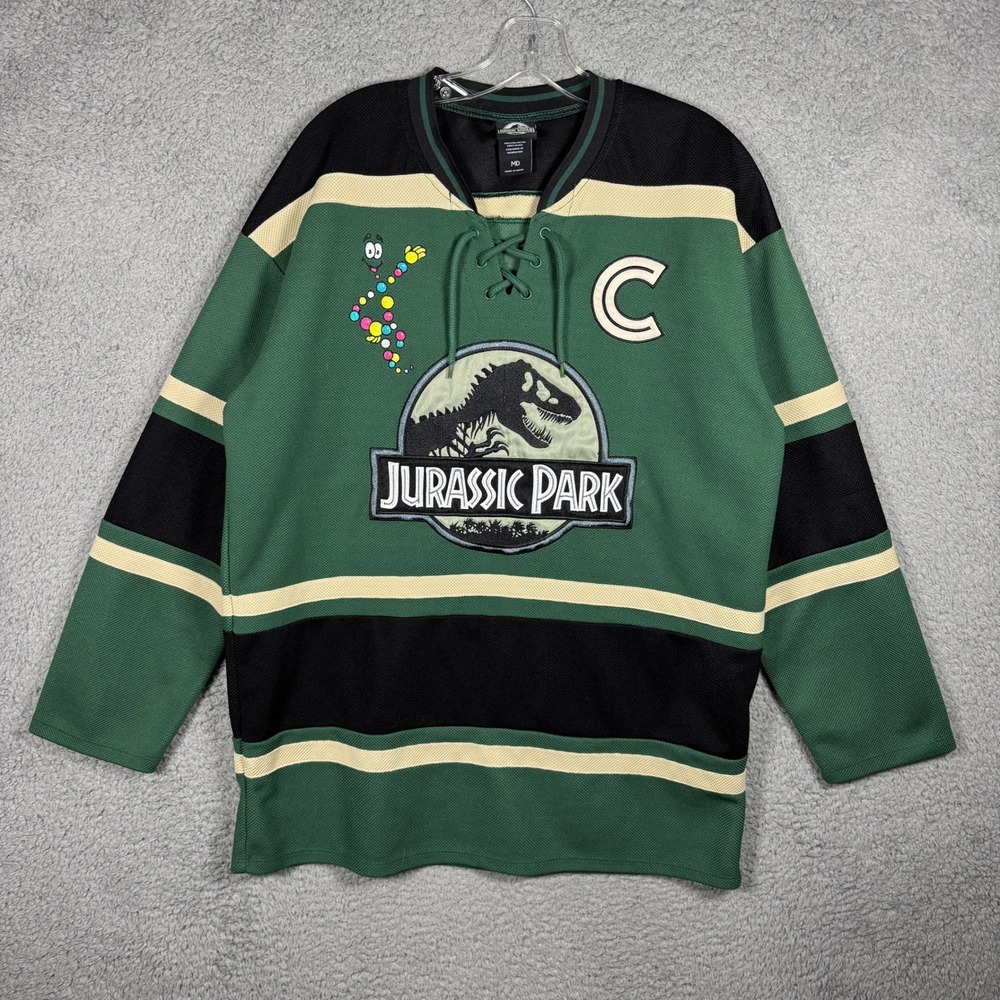 BoxLunch Jurassic Park Hockey Jersey Mens Medium Green 93 Mr DNA Lace Up Mesh